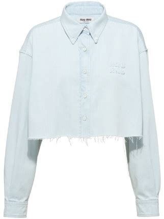 miu miu cropped denim shirt|Women's Designer Shirts, Tops and Blouses .